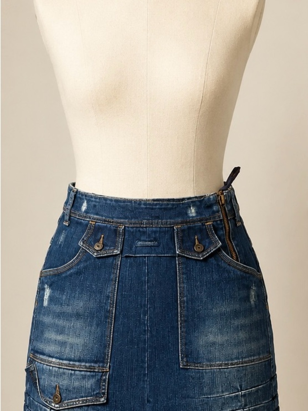Marithe Francois Girbaud Distressed Denim Mini Skirt - Blue